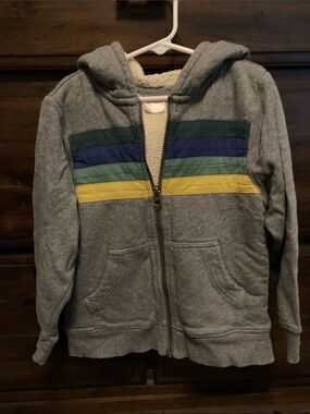 Hanna Andersson Sherpa Lined Hoodie Size 5 Retro Stripe Accents